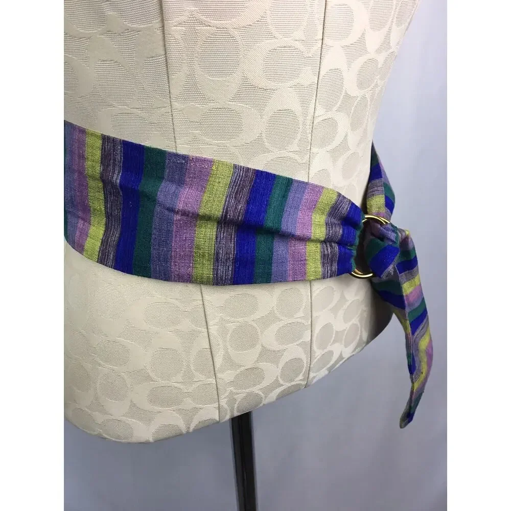 Size 36 Vintage Fabric Striped‎ Belt Blue Purple Green Womens 3